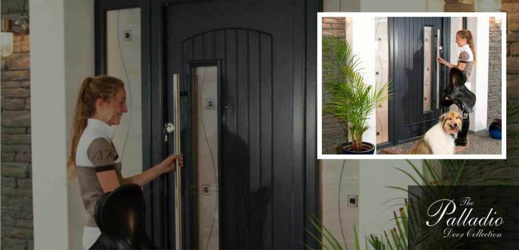 Woman opening front door