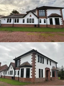 White house with black flush windows and doors in Ayr